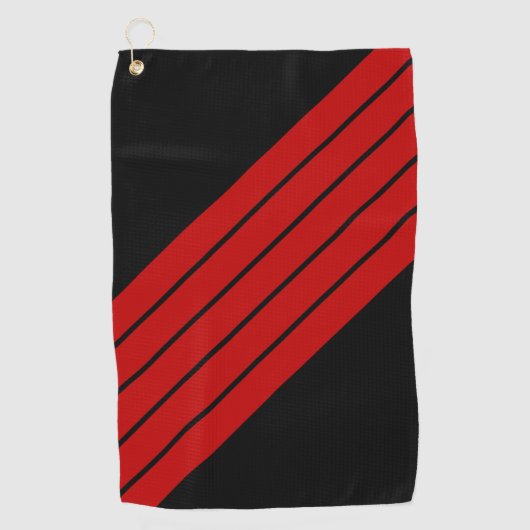 Zwart Rood Gestreept 70s 80s Retro Racing Stripes Golfhanddoek (Voorkant)