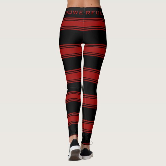Zwart Rood Gestreepte Leggings met Tekst Krachtig (Achterkant)