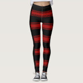 Zwart Rood Gestreepte Leggings met Tekst Krachtig (Voorkant)