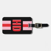 Zwart & rood gestreepte Shadow Monogram retro vint Bagagelabel (Voorkant horizontaal)