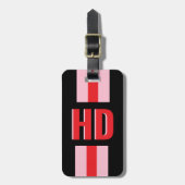 Zwart & rood gestreepte Shadow Monogram retro vint Bagagelabel (Voorkant verticaal)