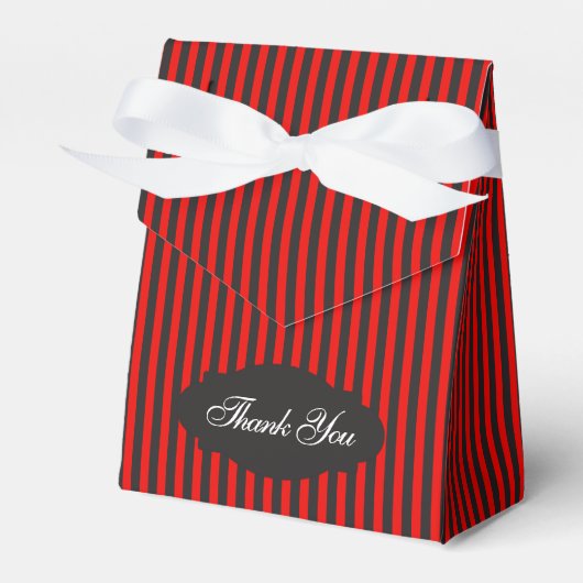 Zwart & rood gestreepte tent favor box bedankdoosjes (Voorkant Zijde)