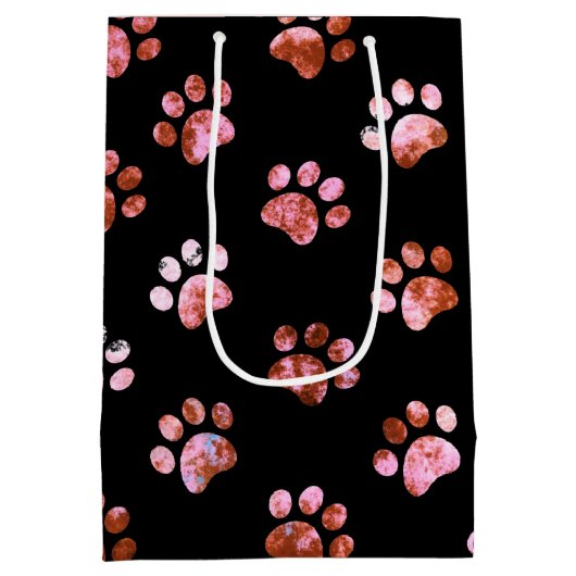 Zwart rood getextureerd afdrukpatroon medium cadeauzakje (Achterkant)