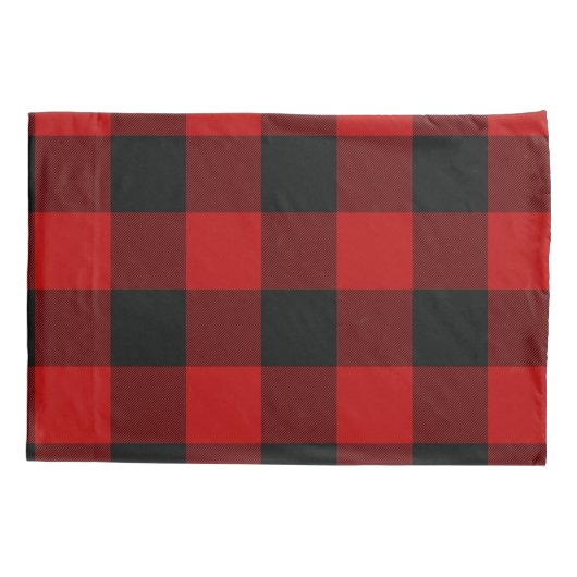 Zwart-rood, gevarieerd vierkant buffel kussensloop (Achterkant)