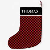 Zwart Rood Gingham Aangepaste Naam Kleine Kerstsok (Achterkant)