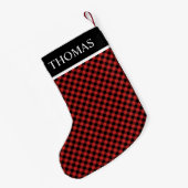 Zwart Rood Gingham Aangepaste Naam Kleine Kerstsok (Achterkant (Hangend))
