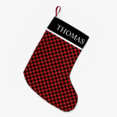Zwart Rood Gingham Aangepaste Naam Kleine Kerstsok (Voorkant (Hangend))