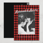 Zwart Rood Gingham Getrouwd Blij Bedankt Foto Feestdagenkaart (Voorkant / Achterkant)