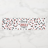 Zwart Rood Glitter Confetti Afstuderen Waterfles Etiket (Enkel label)