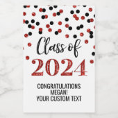 Zwart Rood Glitter Confetti Afstuderen Wijn Etiket (Enkel label)