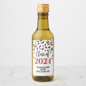 Zwart Rood Glitter Confetti Afstuderen Wijn Etiket (Voorkant)