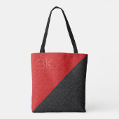 Zwart rood glitter grafisch monogram op maat tote bag (Achterkant)