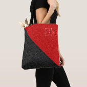 Zwart rood glitter grafisch monogram op maat tote bag (Dichtbij)