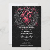 Zwart & Rood Gothic Love Heart Wedding Kaart (Voorkant)