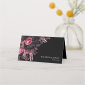 Zwart Rood Gotische Bloemen Huwelijk Plaatskaartje (Achterkant)