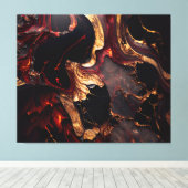Zwart Rood & Goud Abstract Canvas Afdruk (Insitu (Houten vloer))