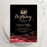 Zwart Rood Goud Agaat 60e Verjaardag Kaart<br><div class="desc">Zwarte,  rode en gouden agaat 60e verjaardag uitnodiging. Elegant modern design met waterverf agaat marmeren geode achtergrond,  faux glitter goud en typografie script lettertype. Trendy uitnodigingskaart perfect voor een stijlvol vrouwenfeest. Gedrukte Zazzle-uitnodigingen of direct downloadbare digitale afdrukbare sjabloon.</div>
