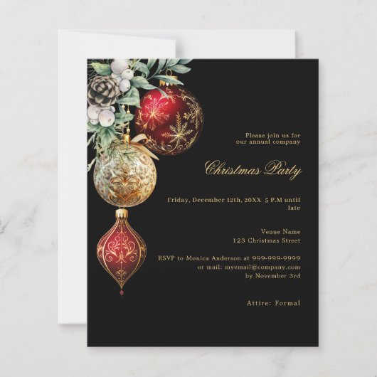 Zwart rood goud business QR kerst uitnodiging (Voorkant)