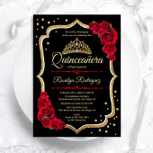 Zwart Rood Goud Elegant Quinceanera Kaart