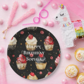 Zwart Rood Goud Glam Cupcakes Verjaardag Papieren Bordje (Feest)