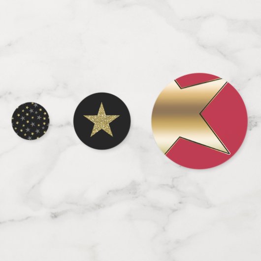 Zwart Rood Goud Glitter Stars Hollywood Party Confetti (Voorkanten)