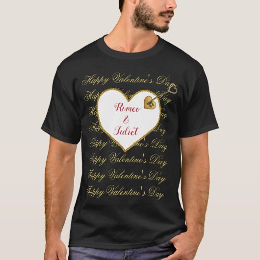 Zwart Rood Goud Hart Moderne Valentijnsdag Mannen T-shirt (Voorkant)