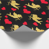 Zwart Rood Goud Hartpatroon Schattigee Valentijnsd Cadeaupapier (Hoek)