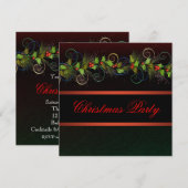 Zwart Rood Goud Holly Kerstfeest Kaart (Voorkant / Achterkant)