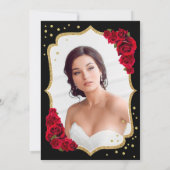 Zwart Rood Goud Jurk Quinceanera Foto Kaart (Achterkant)
