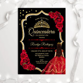 Zwart Rood Goud Jurk Quinceanera Kaart
