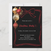 Zwart rood goud kerstballen boog kerstfeest kaart (Voorkant)