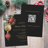 Zwart rood goud kerstballen business QR kerstfeest Kaart