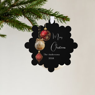 Zwart rood goud kerstballen decor ornament kaart