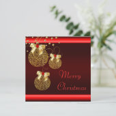 Zwart Rood Goud Kerstfeest Kaart (Staand voorkant)