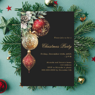 Zwart rood goud kerstfeest kaart