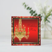 Zwart Rood Goud Kroonluchter Verjaardagsfeest Kaart (Staand voorkant)