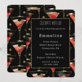 Zwart Rood Goud Martini Verjaardag Kaart (Voorkant / Achterkant)