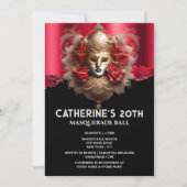 Zwart rood goud maskerade verjaardag carnaval mask kaart (Voorkant)