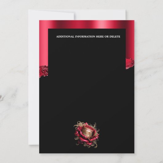 Zwart rood goud maskerade verjaardag carnaval mask kaart (Achterkant)