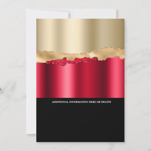 Zwart rood goud maskerade verjaardag gezichtsmaske kaart (Achterkant)