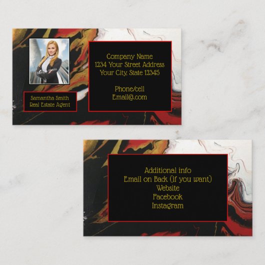 Zwart Rood Goud met Foto (dubbelzijdig) Visitekaartje (Voorkant / Achterkant)