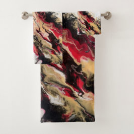 Zwart Rood Goud Negatieve Ruimte Abstract Bad Handdoek