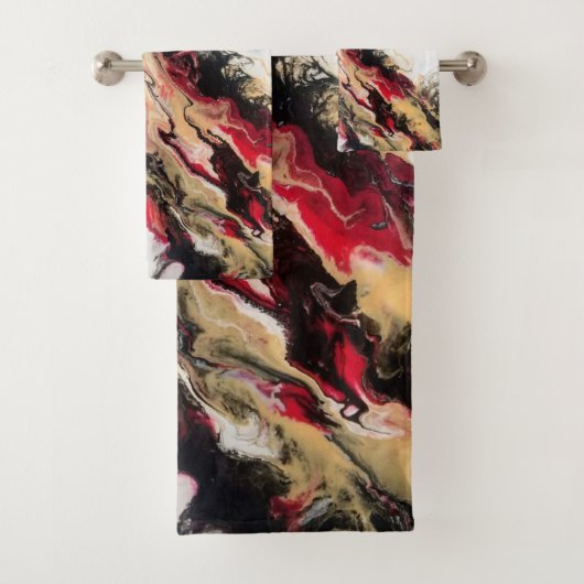 Zwart Rood Goud Negatieve Ruimte Abstract Bad Handdoek (Insitu)