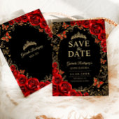 Zwart Rood Goud Quinceanera Bloem Save The Date