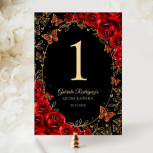 Zwart Rood Goud Quinceanera Kaart