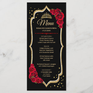 Zwart Rood Goud Quinceanera Menu