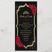 Zwart Rood Goud Quinceanera Programmakaart (Achterkant)