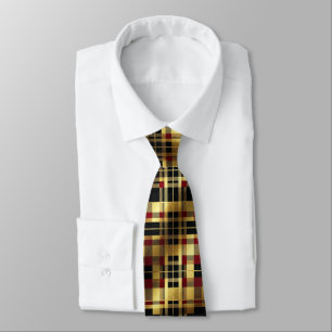 Zwart Rood & Goud Schotse Ruit Plaid Stropdas