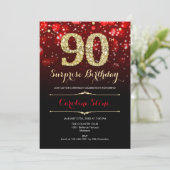 Zwart Rood Goud Verrassing 90ste Verjaardag Kaart (Staand voorkant)