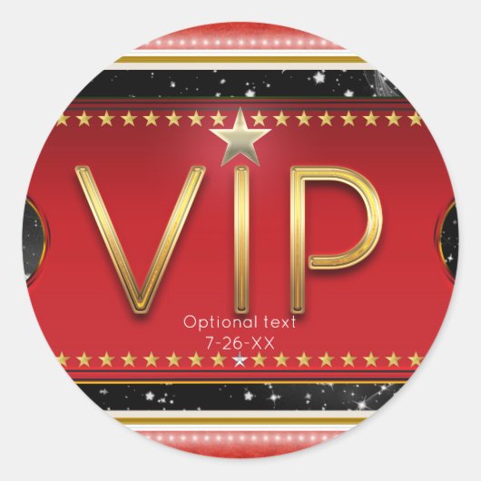 Zwart Rood Goud & Zilver Glam Custom VIP Favor Ronde Sticker (Voorkant)